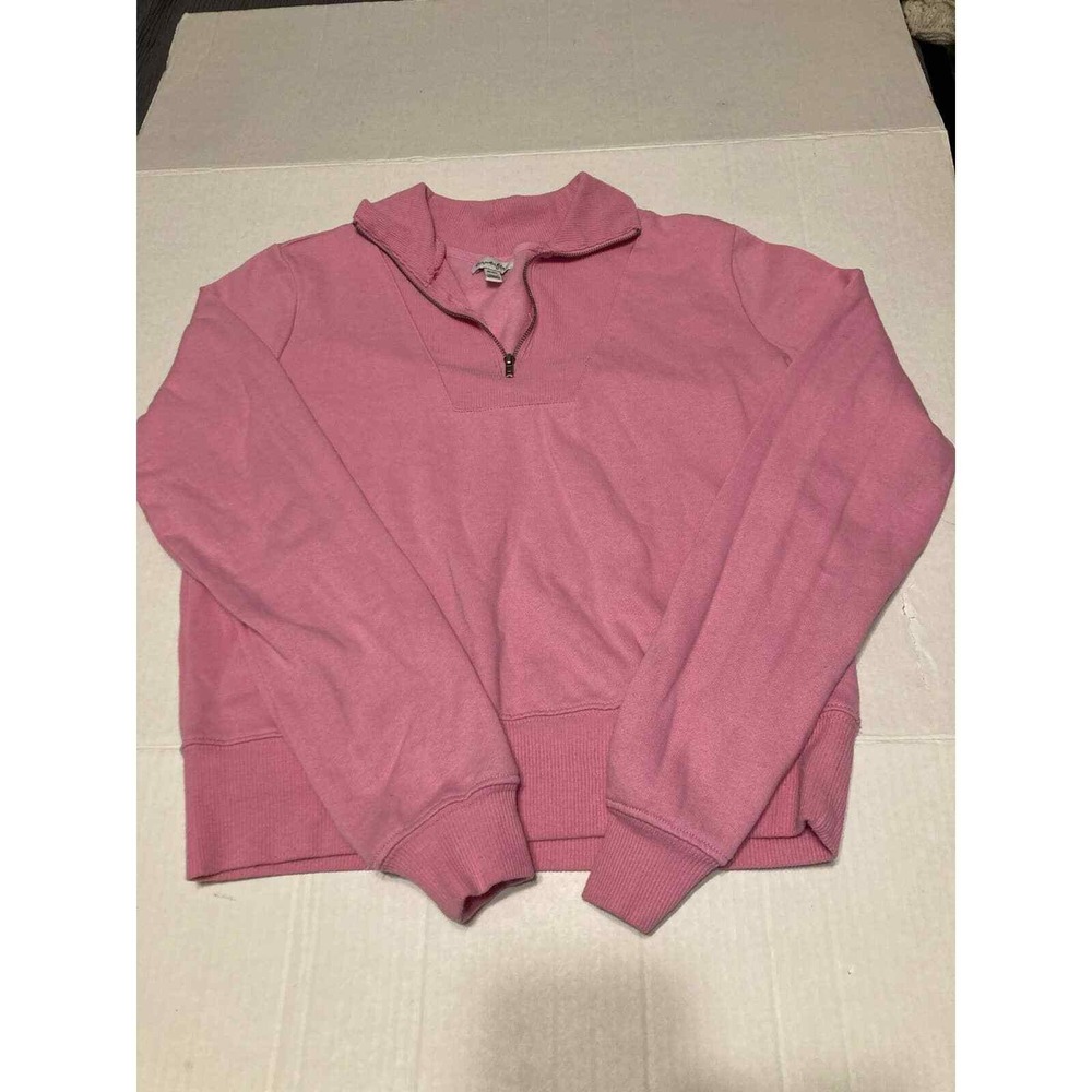 Love‎ Womens Fire Pink Quarter Zip Pullover Sweatshirt Ribbed Trim Long Sleeve